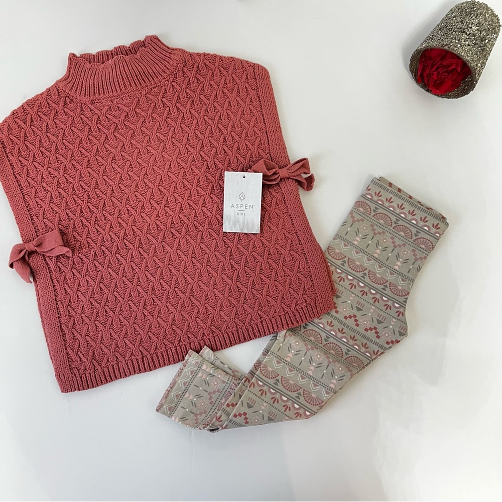 ASPEN Toddler Girl 2 Piece Mock Neck Sweater An Patterned Leggings- New With Tag